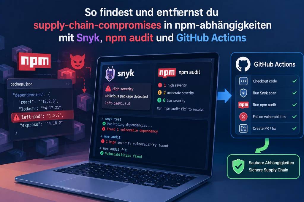 So findest und entfernst du supply‑chain‑compromises in npm‑abhängigkeiten mit snyk, npm audit und github actions